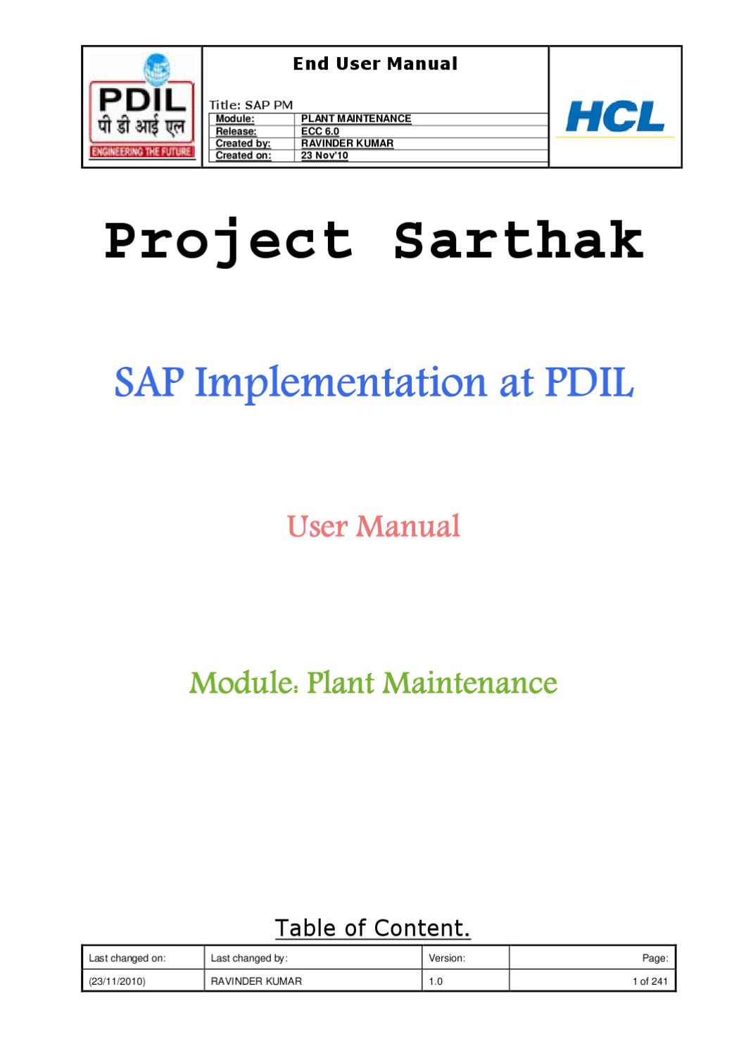 Sap Pm Module User Manual Free Download